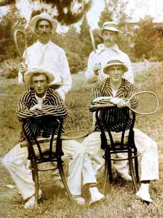 1st Tennis Four, 1897 R E Baird R E Braham R M Robertson and E G Greeves. (Ford Album)